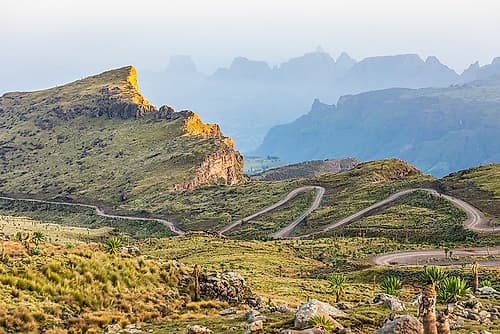 Ethiopia. Amhara. North Gondar. Winding road in the Ethiopian highlands. Art Print